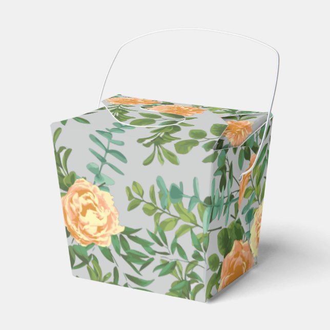 Peach Grey Wedding Vintage Floral Favour Box (Front Side)