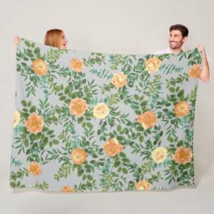 Peach Grey Wedding Vintage Floral Fleece Blanket
