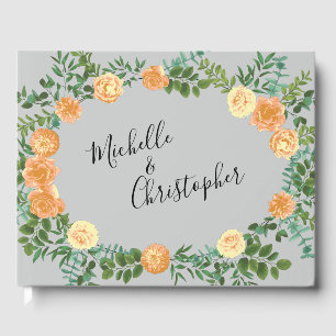 Peach Grey Wedding Vintage Floral Guest Book