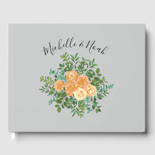 Peach Grey Wedding Vintage Floral Guest Book