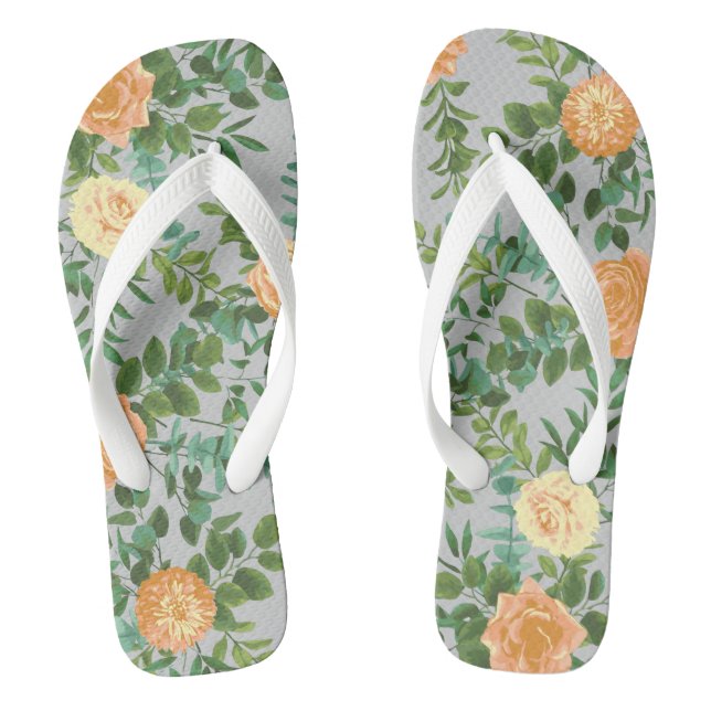 Peach Grey Wedding Vintage Floral Jandals (Footbed)