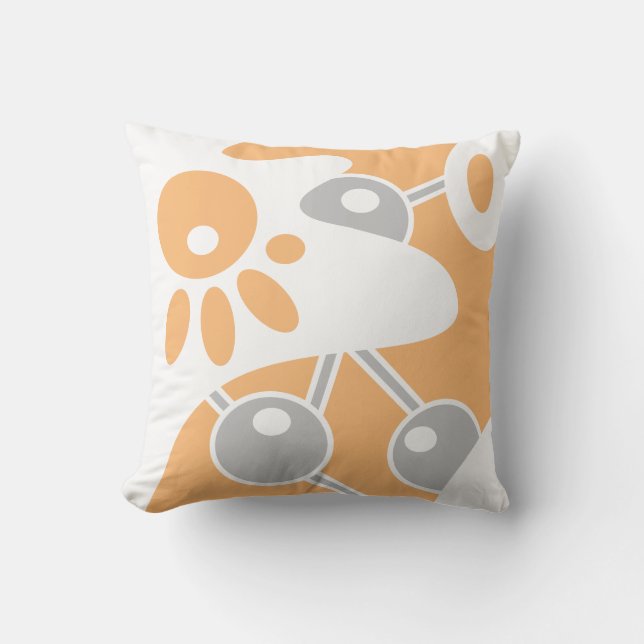 Peach Grey White Modern Doodle 1 Cushion (Front)