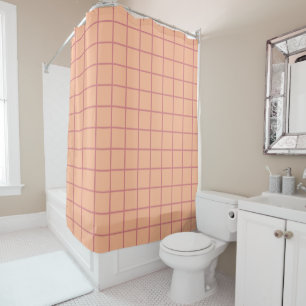 Peach Grid Minimalistic Geometric Pattern Shower Curtain