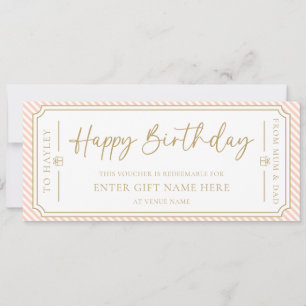 Peach Happy Birthday Gift Voucher Card