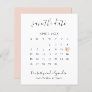 Peach Heart Calender Budget Wedding Save the Date