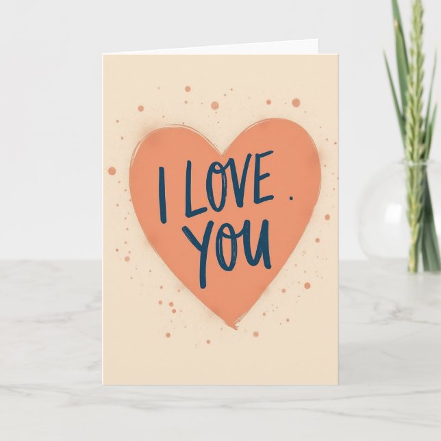 Peach Heart Love You Card (Front)