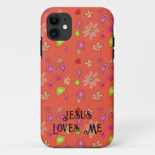 Peach Hearts and Flowers "Jesus Loves Me" Case-Mate iPhone Case