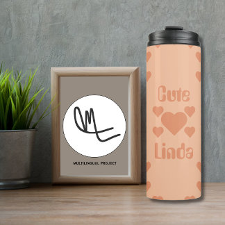 Peach Hearts Bilingual "Cute" "Linda" Thermal Tumbler