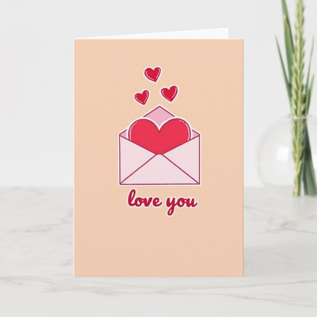 Peach Hearts Love You Card (Front)