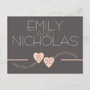 Peach Hearts Save the Date Announcement Postcard