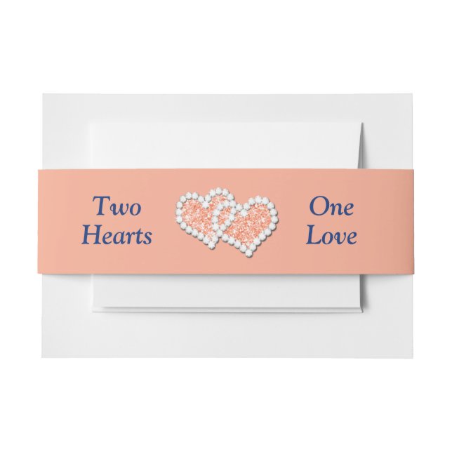 Peach Hearts Wedding Invitation Belly Band (Front Example)