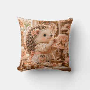 Peach Hedgehog Floral Hatmaking Studio Cushion
