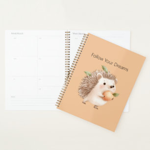 Peach Hedgehog Green Leaves Dreams Planner