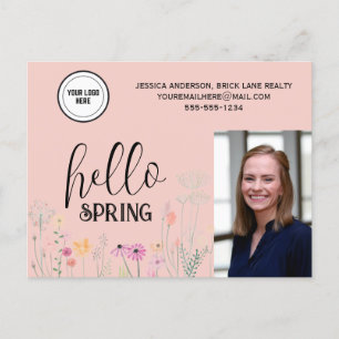 Peach Hello Spring Real Estate Marketing Postcard