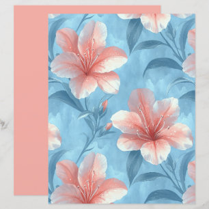 Peach Hibiscus Floral Scrapbook Paper