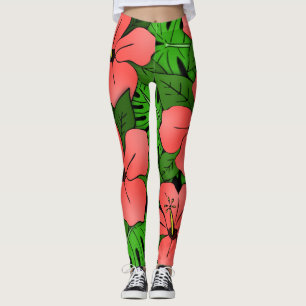 Peach Hibiscus & Monstera Leggings