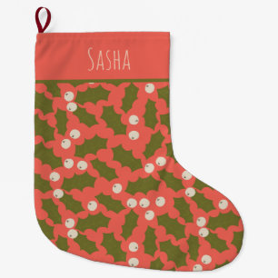Peach Holly Personalised Christmas Large Christmas Stocking