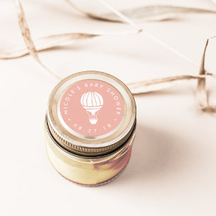 Peach Hot Air Balloon Baby Shower Classic Round Sticker