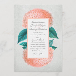 Peach hydrangea vintage wedding invitations