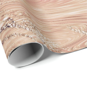 Peach Ivory Gold Blush Coral Marble Shiny Molten Wrapping Paper