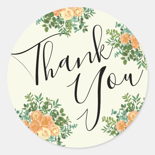 Peach & Ivory Peony & Rose Floral Wedding Classic Round Sticker (Front)