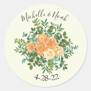 Peach Ivory Wedding Vintage Rose Classic Round Sticker