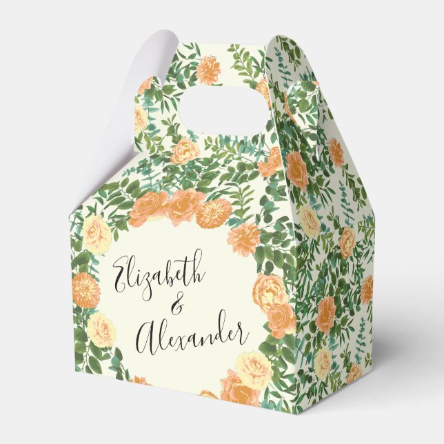 Peach Ivory Wedding Vintage Rose Favour Box (Front Side)