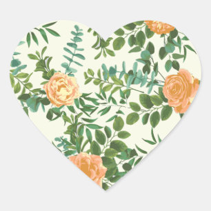 Peach Ivory Wedding Vintage Rose Heart Sticker