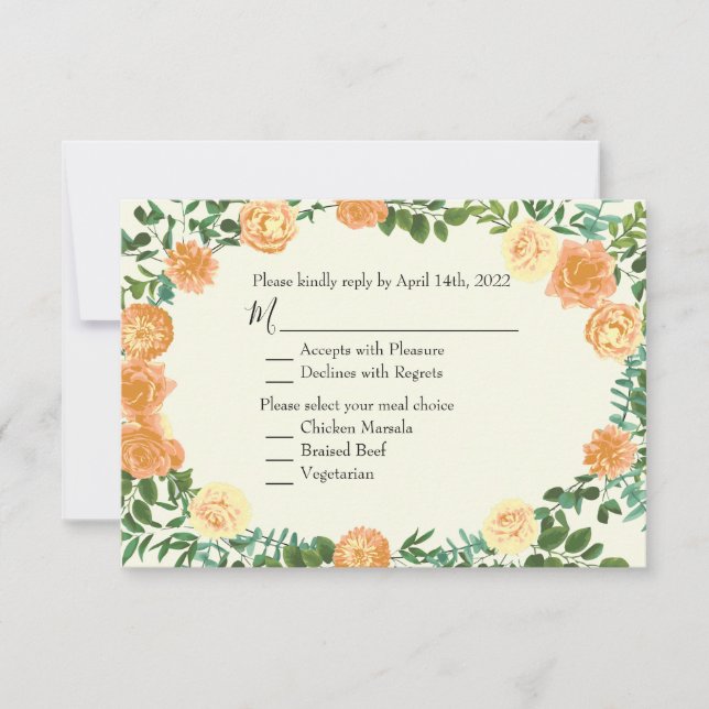 Peach Ivory Wedding Vintage Rose Invitation (Front)