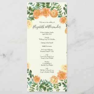 Peach Ivory Wedding Vintage Rose Menu