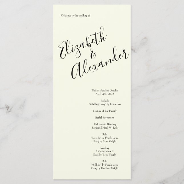 Peach Ivory Wedding Vintage Rose Menu (Front)