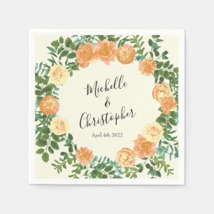 Peach Ivory Wedding Vintage Rose Napkin