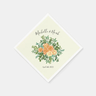 Peach Ivory Wedding Vintage Rose Napkin