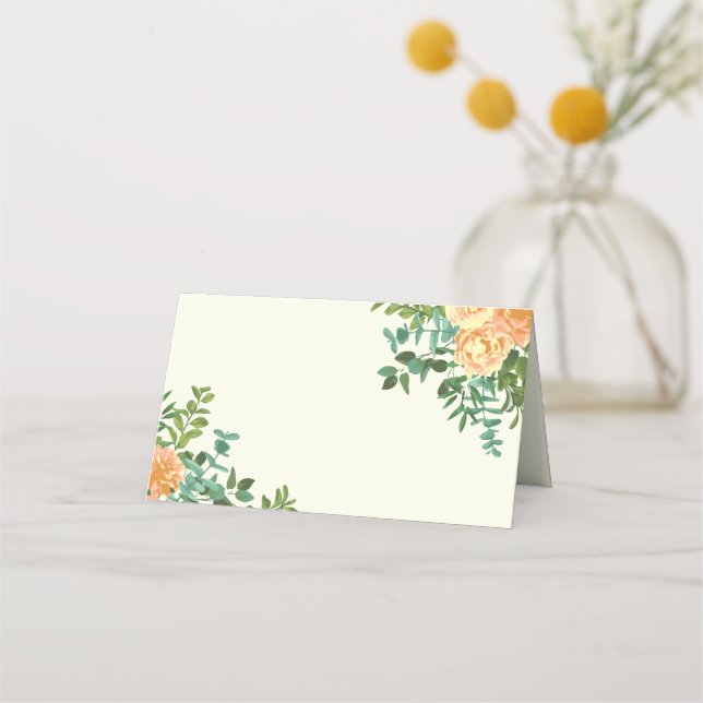 Peach Ivory Wedding Vintage Rose Place Card (Front)