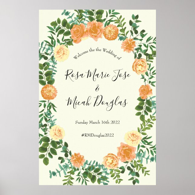 Peach Ivory Wedding Vintage Rose Poster (Front)