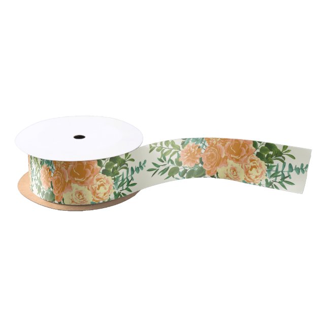 Peach Ivory Wedding Vintage Rose Satin Ribbon (Spool)