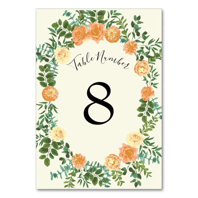 Peach Ivory Wedding Vintage Rose Table Number (Back)