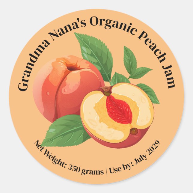 Peach Jam Preserve Label Elegant Vintage (Front)