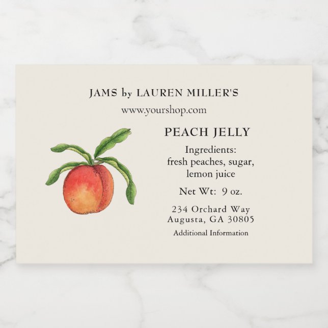 Peach Jelly Label with Ingredient list (Single Label)