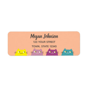 Peach Kawaii Cats Return Address