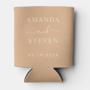 Peach Kiss Couple Names with Wedding Date Can Cooler