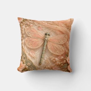 Peach Lace Dragonfly Romantic Pearl Still Life Cushion