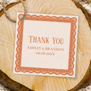 Peach Lace Square Wedding Thank You Favour Tags