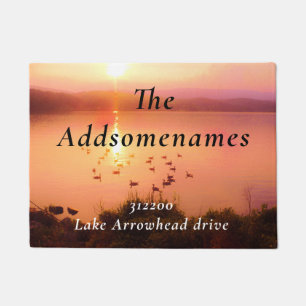Peach lake sunset Family Name Address Doormat