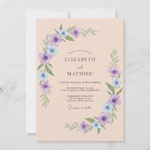Peach Lavender Airy Spring Wedding Invitation