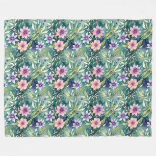 Peach, Lavender, and Teal Modern Floral Fleece Blanket