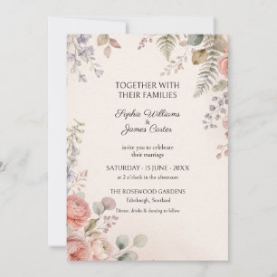 Peach Lavender Fern Wedding Invitation