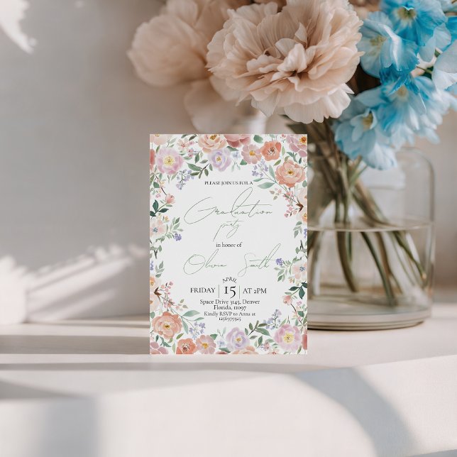 Peach & Lavender Floral Graduation Invite (Creator Uploaded)