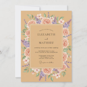 Peach Lavender Floral Romantic Wedding Invitation