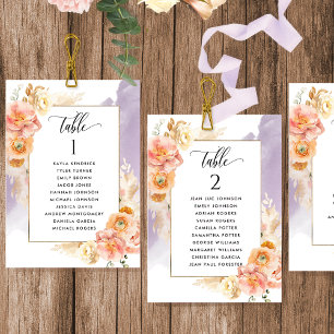 Peach, Lavender Seating Plan Cards w/ Guest Names